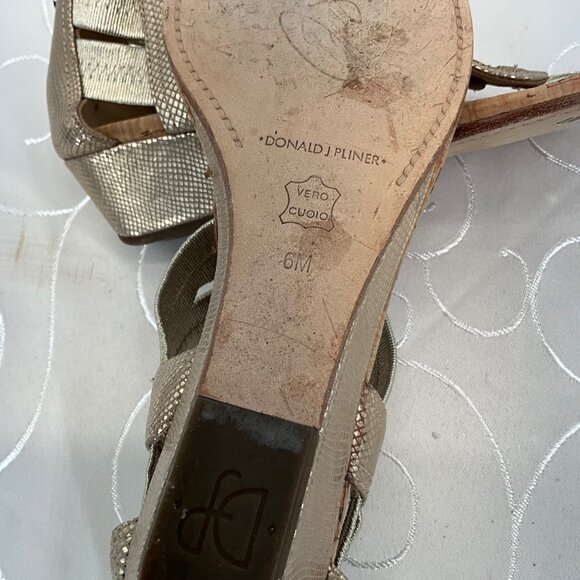 Donald J Pliner Gold Snake Print Leather Cork Wedge Sandals 6M Dori - Picture 4 of 9